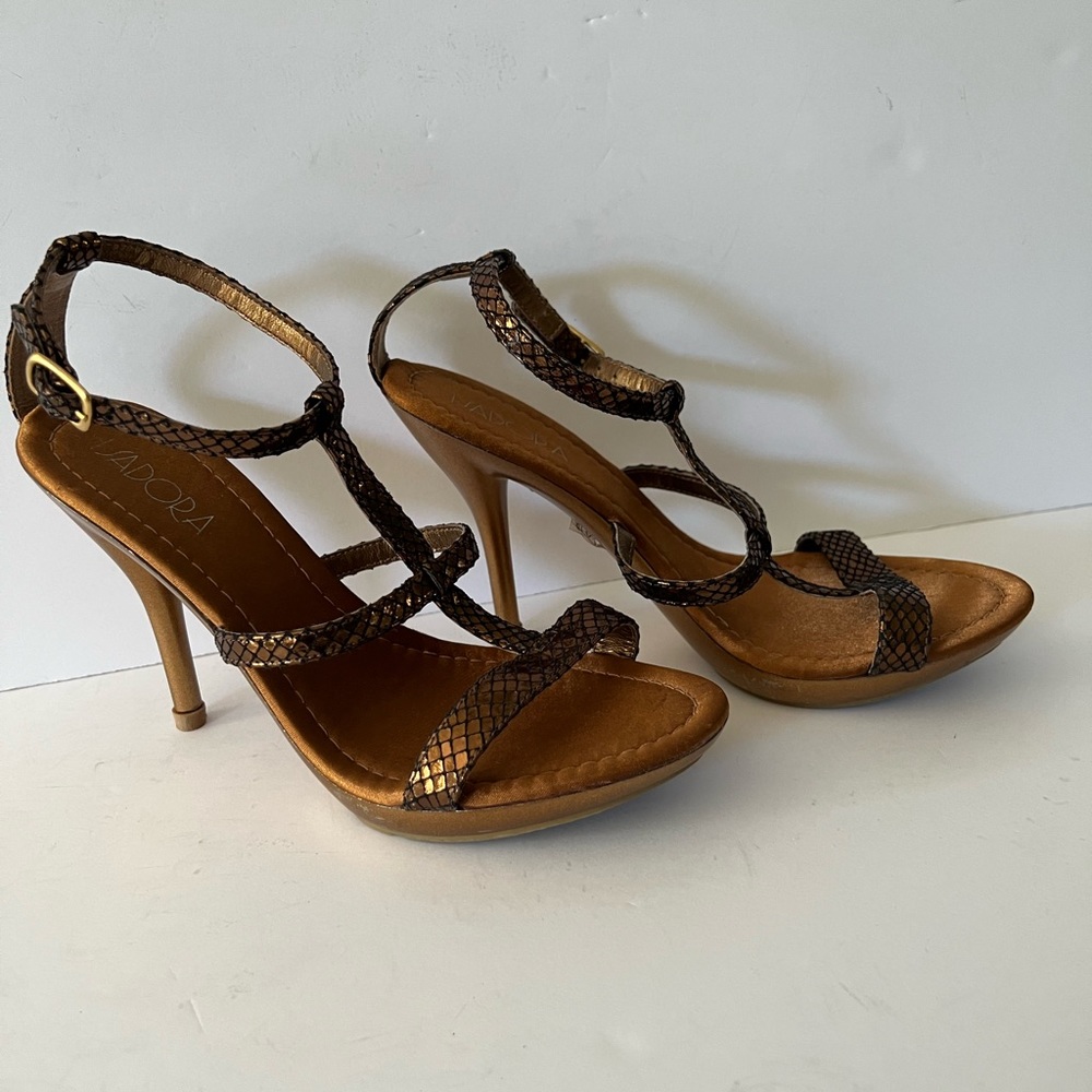 Sexy, strappy textured copper Isadora heels